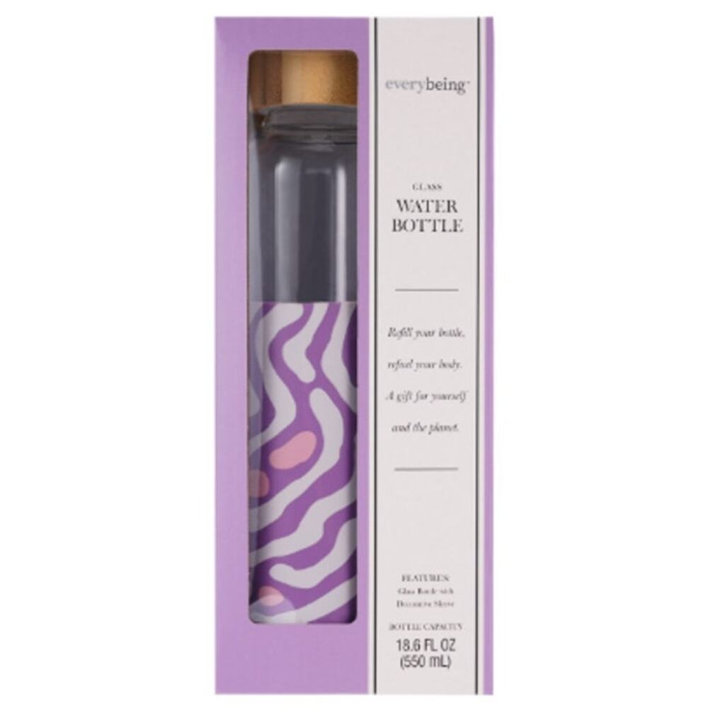 Everybeing Glass Water Bottle Purple Decorative Neoprene Sleeve 18.6 FL Oz New